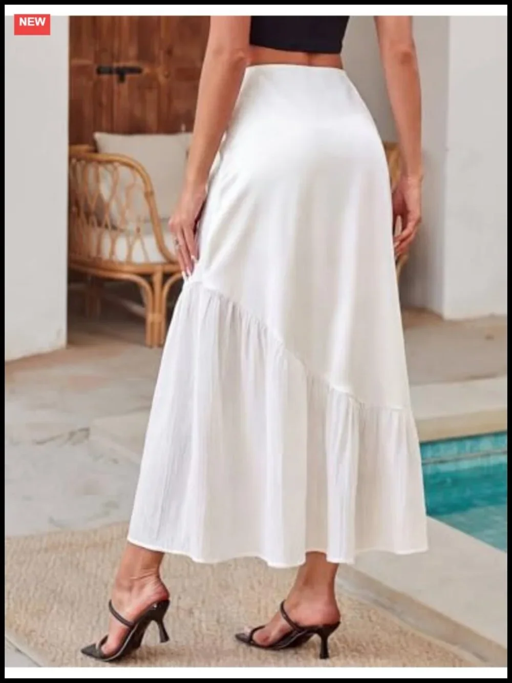 Silk High Waisted Maxi Skirt Pleated Asymmetrical Hem Flowy